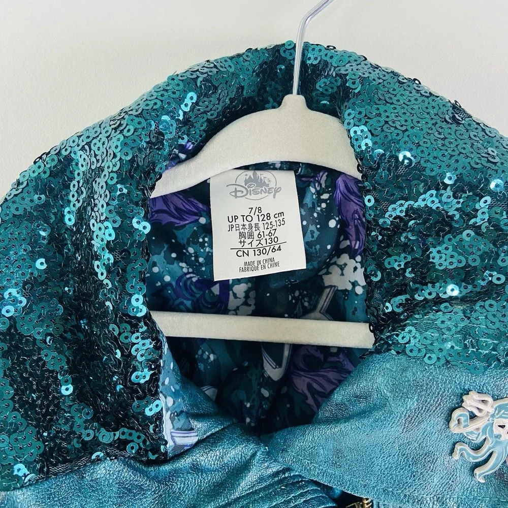 Disney DESCENDANTS Uma Jacket Girls 7/8 Teal Faux Leather Sequins Studs